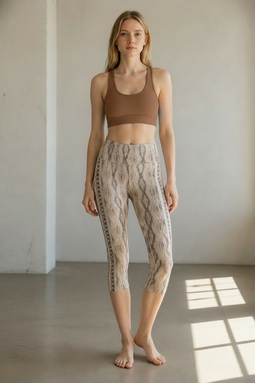 NWT L C&C California Grey Tan Ikat Geo High Waist Performance Leggings
